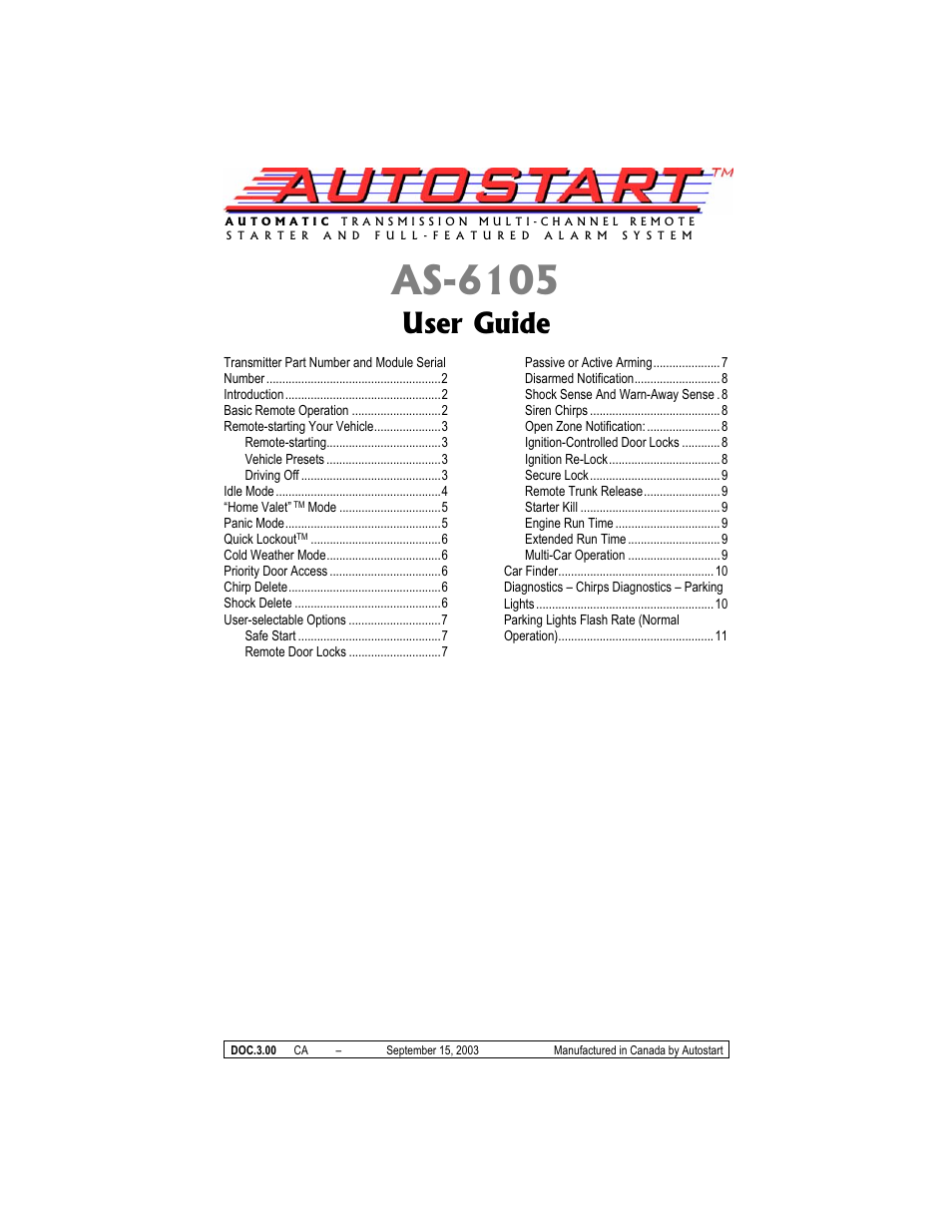 Autostart AS-6105 User Manual | 11 pages