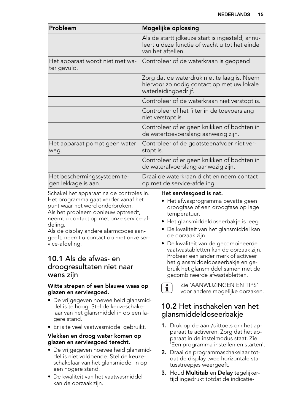 2 het inschakelen van het glansmiddeldoseerbakje | AEG F57202W0 User Manual | Page 15 / 64