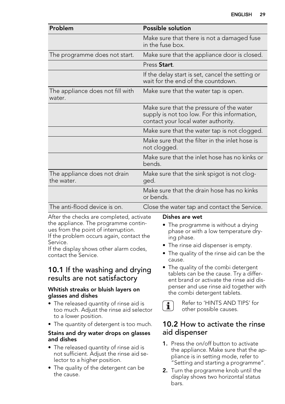 2 how to activate the rinse aid dispenser | AEG F57202W0 User Manual | Page 29 / 64