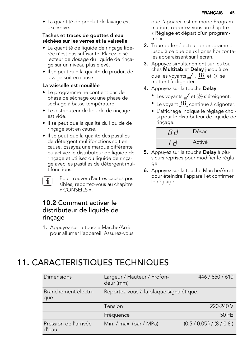 Caracteristiques techniques | AEG F57202W0 User Manual | Page 45 / 64