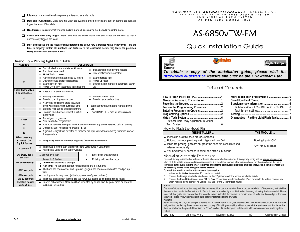 Autostart AS-6850VTW-FM User Manual | 4 pages