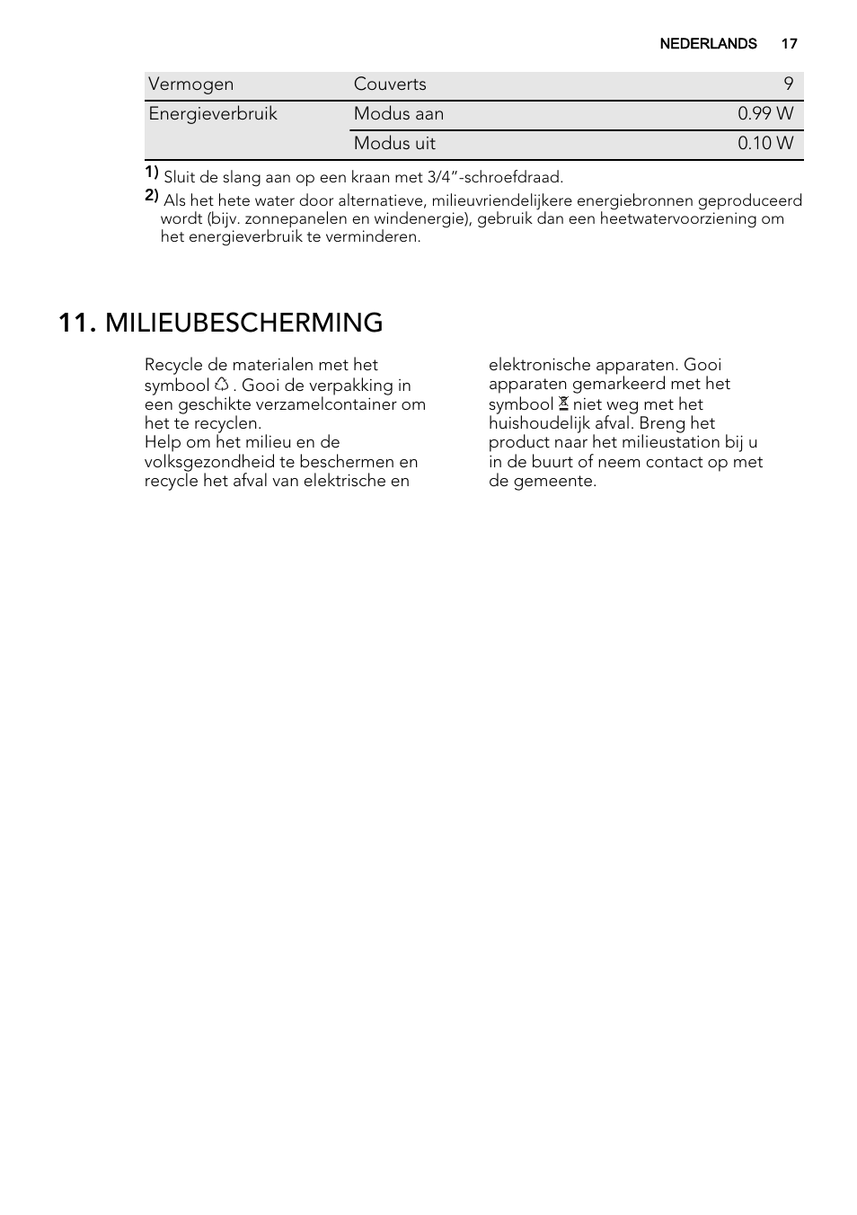 Milieubescherming | AEG F34500IM0 User Manual | Page 17 / 68