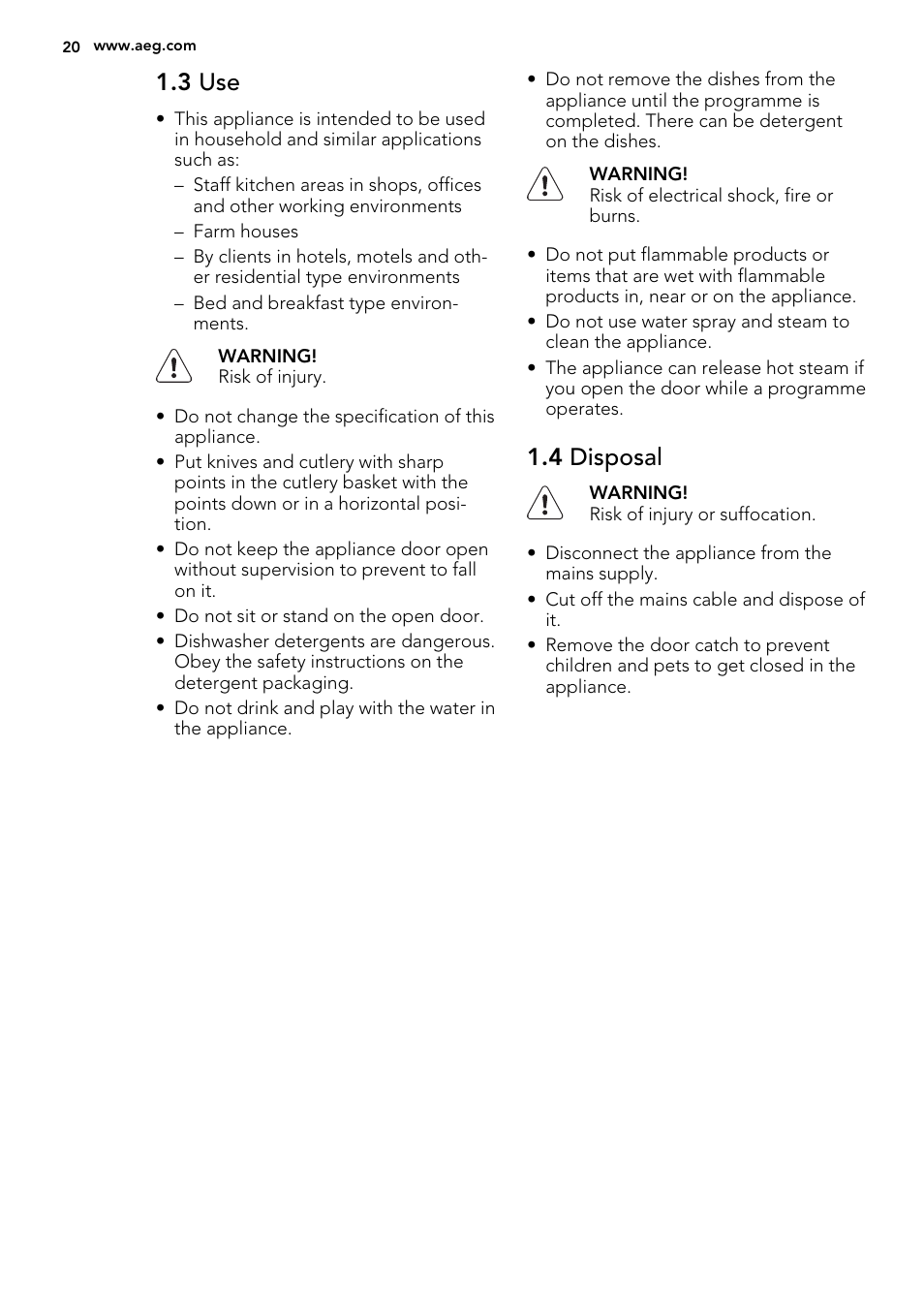 3 use, 4 disposal | AEG F34500IM0 User Manual | Page 20 / 68