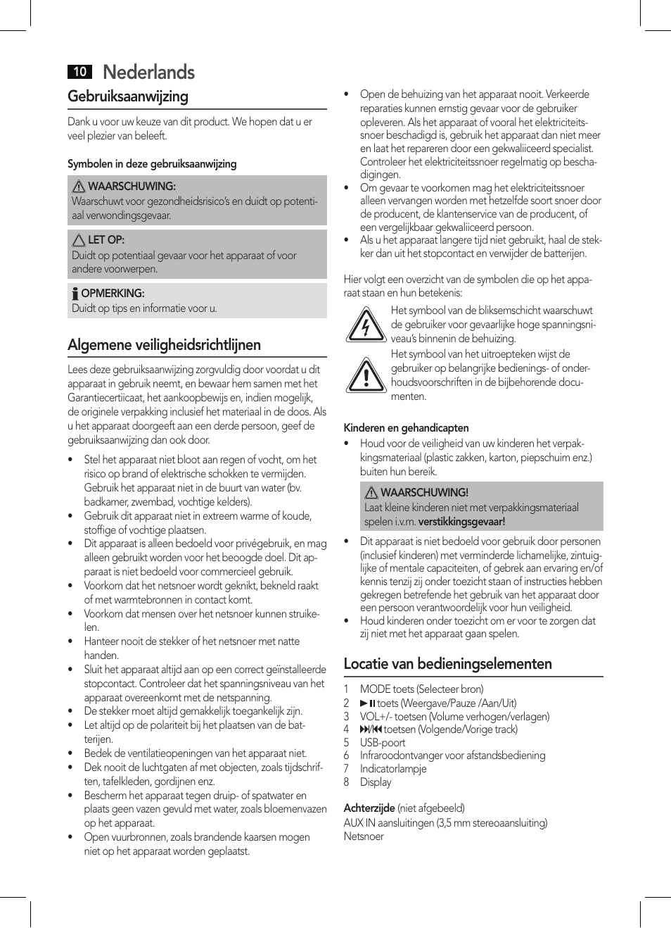Nederlands, Gebruiksaanwijzing, Algemene veiligheidsrichtlijnen | Locatie van bedieningselementen | AEG BSS 4803 User Manual | Page 10 / 58