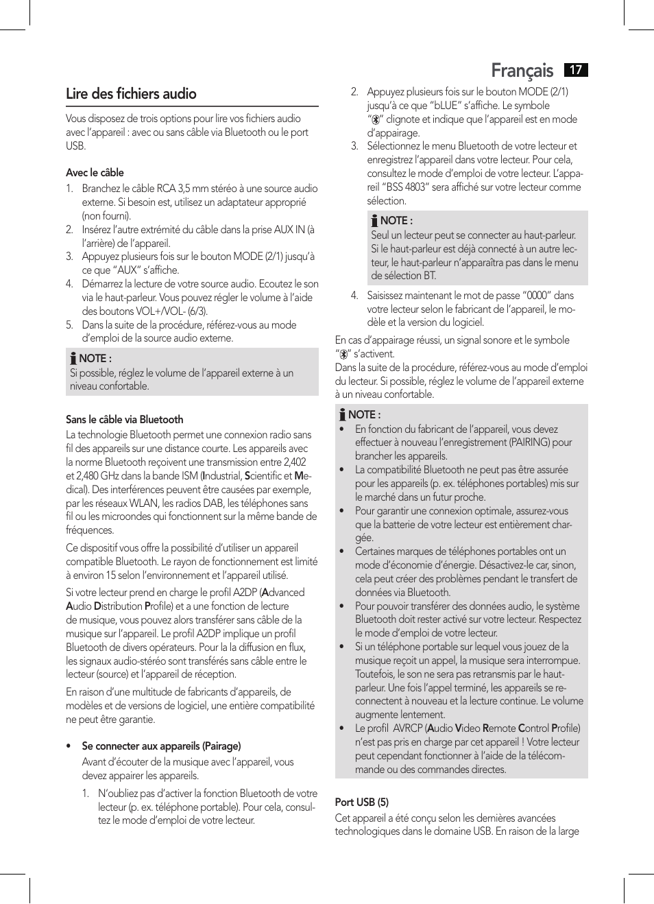 Français, Lire des fichiers audio | AEG BSS 4803 User Manual | Page 17 / 58