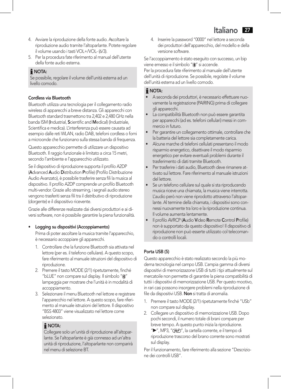Italiano | AEG BSS 4803 User Manual | Page 27 / 58