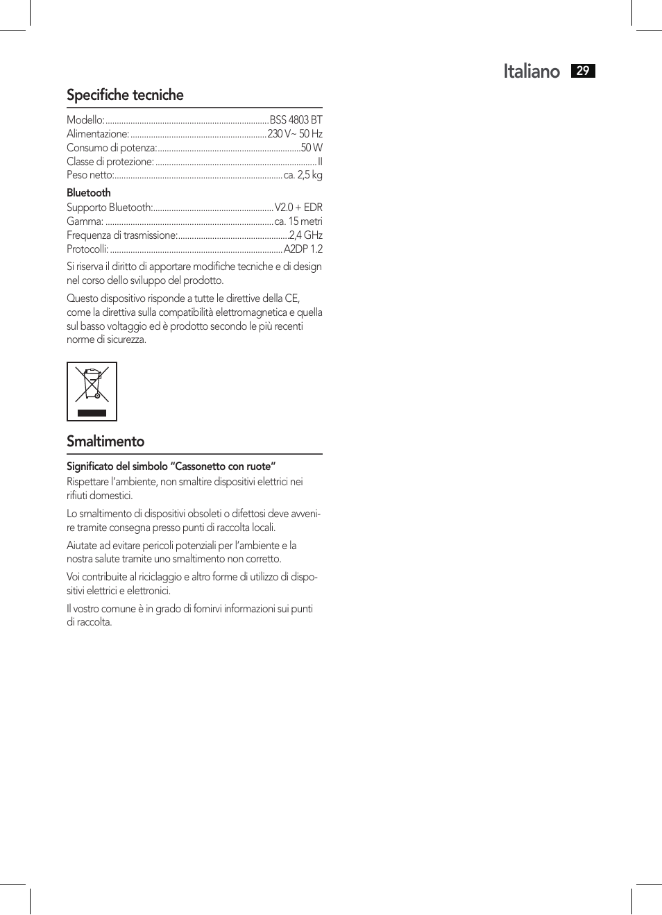 Italiano | AEG BSS 4803 User Manual | Page 29 / 58