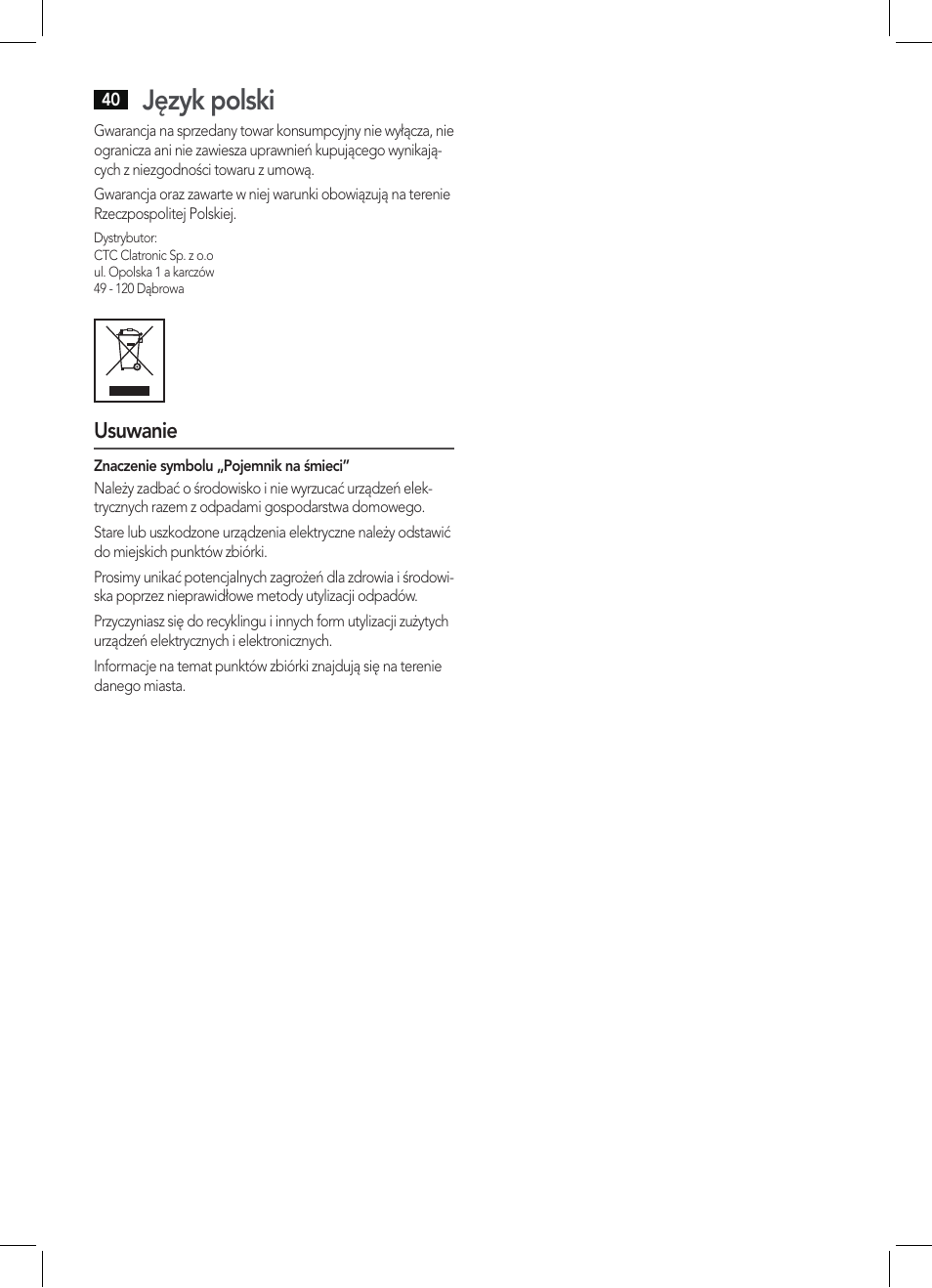 Język polski | AEG BSS 4803 User Manual | Page 40 / 58