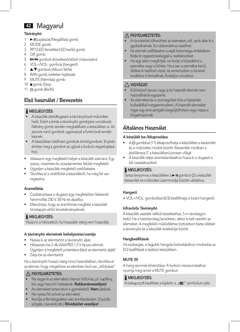 Magyarul, Első használat / bevezetés, Általános használat | AEG BSS 4803 User Manual | Page 42 / 58