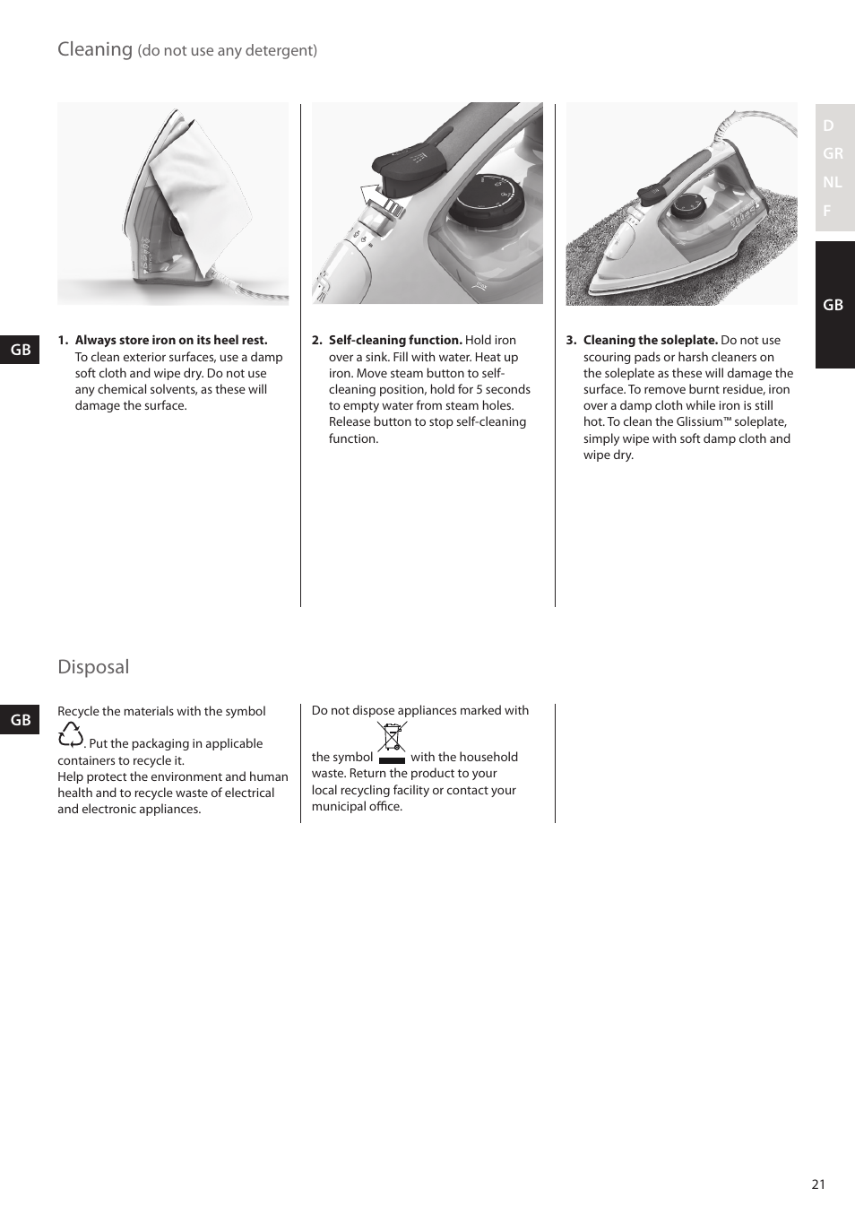 Cleaning, Disposal | AEG DB5210 User Manual | Page 21 / 24