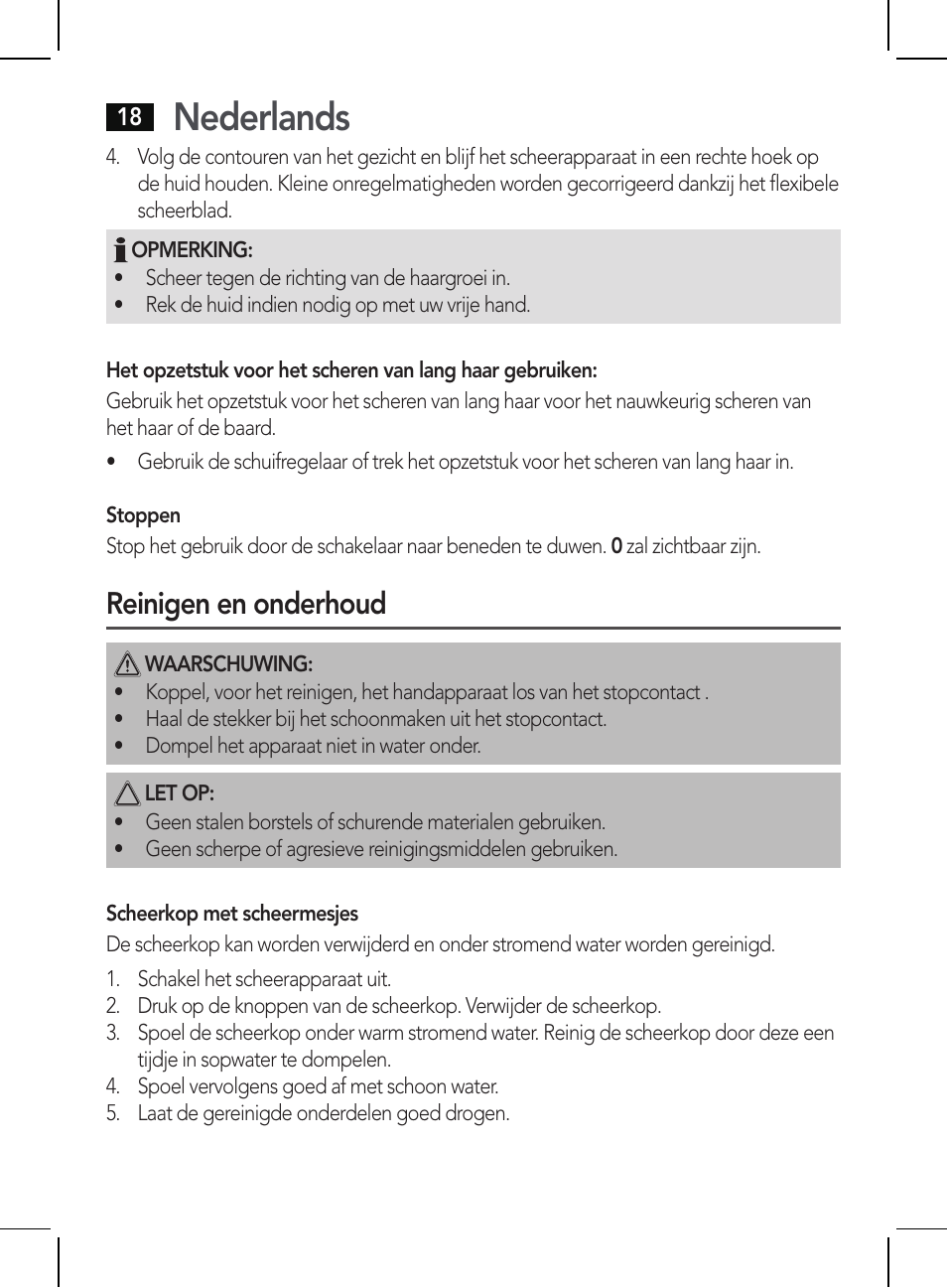 Nederlands, Reinigen en onderhoud | AEG HR 5625 User Manual | Page 18 / 86