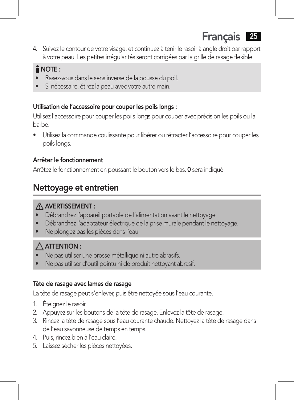 Français, Nettoyage et entretien | AEG HR 5625 User Manual | Page 25 / 86