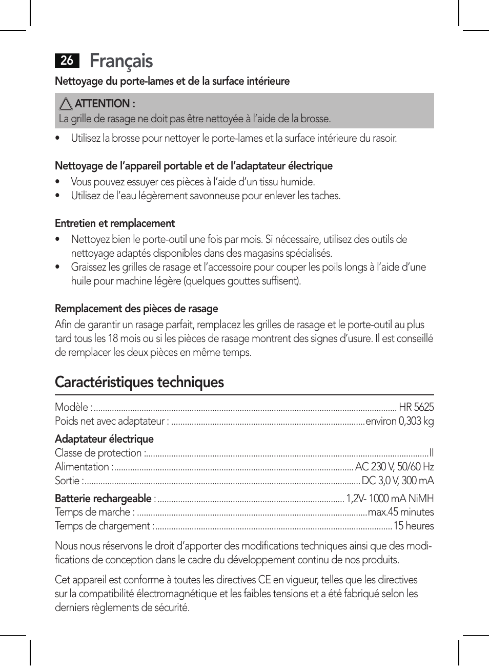 Français, Caractéristiques techniques | AEG HR 5625 User Manual | Page 26 / 86