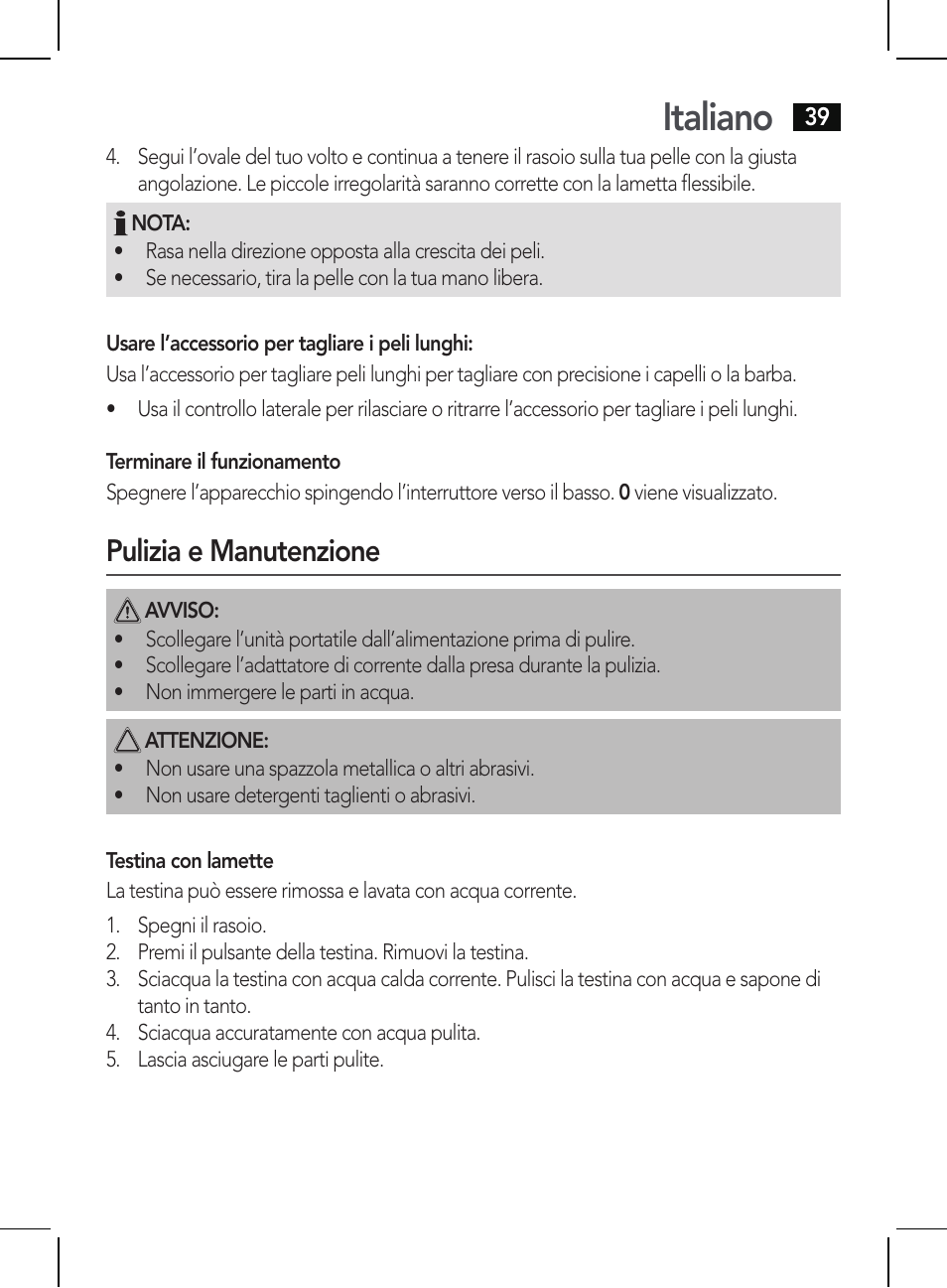 Italiano, Pulizia e manutenzione | AEG HR 5625 User Manual | Page 39 / 86