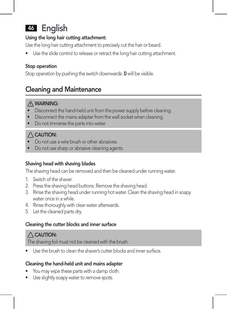 English, Cleaning and maintenance | AEG HR 5625 User Manual | Page 46 / 86