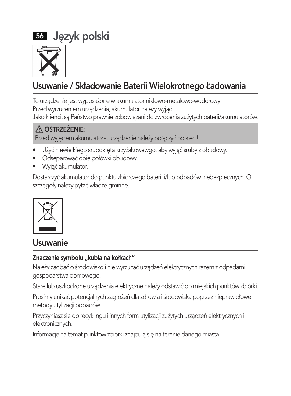 Język polski, Usuwanie | AEG HR 5625 User Manual | Page 56 / 86