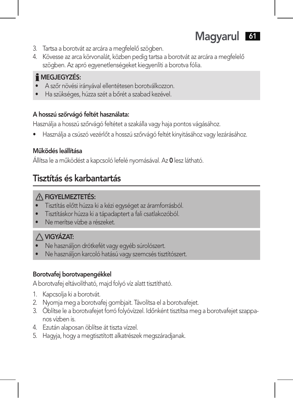 Magyarul, Tisztítás és karbantartás | AEG HR 5625 User Manual | Page 61 / 86