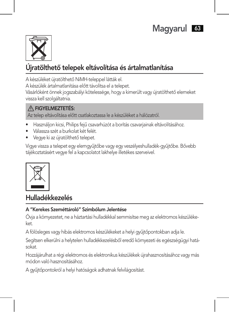 Magyarul, Hulladékkezelés | AEG HR 5625 User Manual | Page 63 / 86