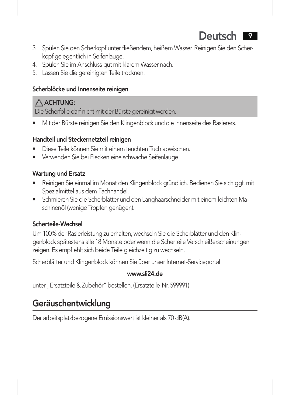 Deutsch, Geräuschentwicklung | AEG HR 5625 User Manual | Page 9 / 86