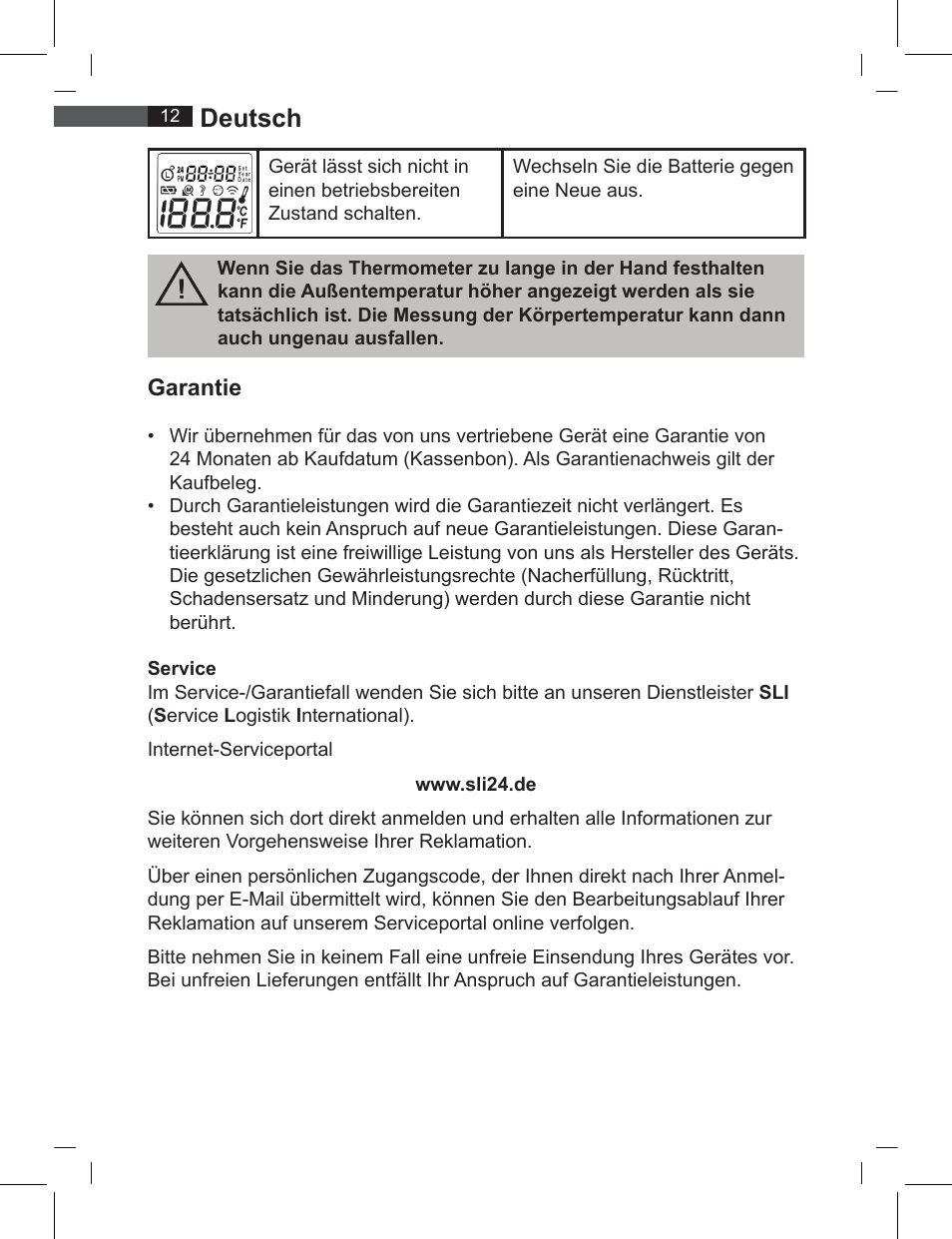 Deutsch, Garantie | AEG FT 4919 User Manual | Page 12 / 114