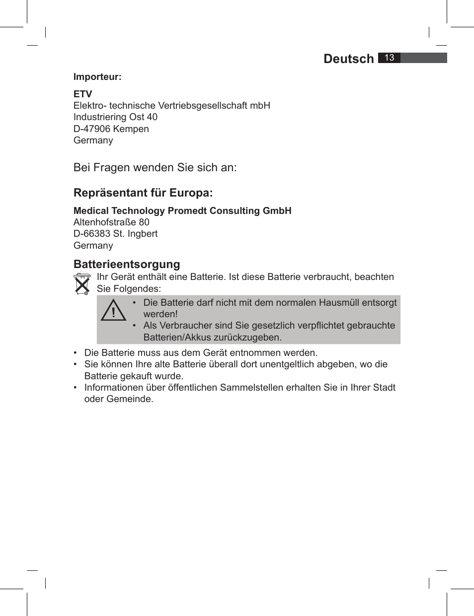 Deutsch | AEG FT 4919 User Manual | Page 13 / 114