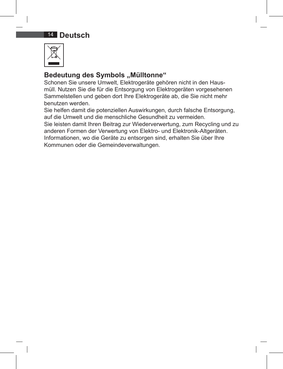 Deutsch | AEG FT 4919 User Manual | Page 14 / 114