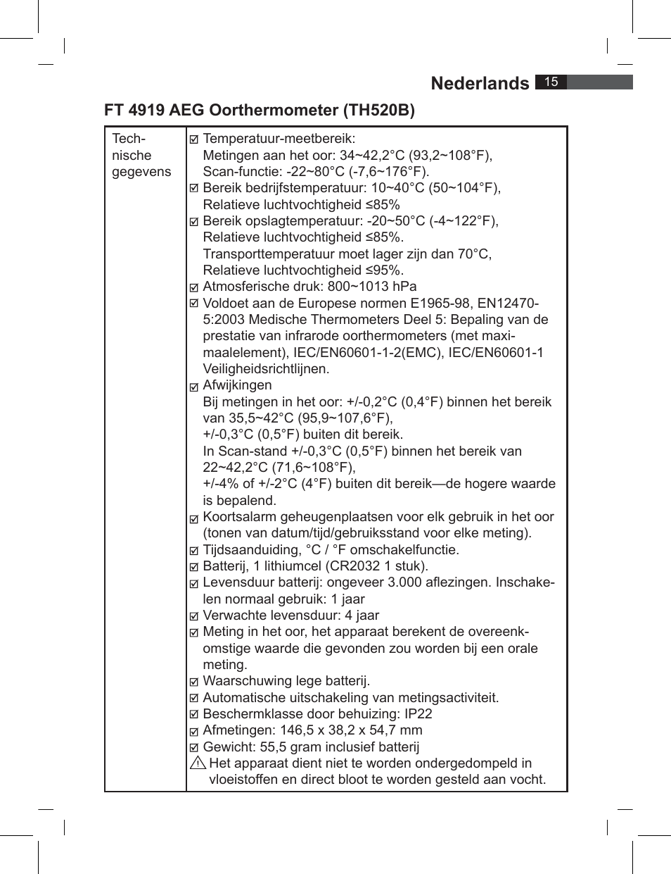 Nederlands | AEG FT 4919 User Manual | Page 15 / 114