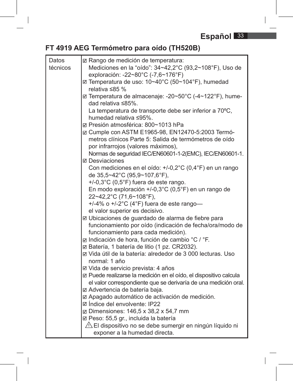 Español | AEG FT 4919 User Manual | Page 33 / 114