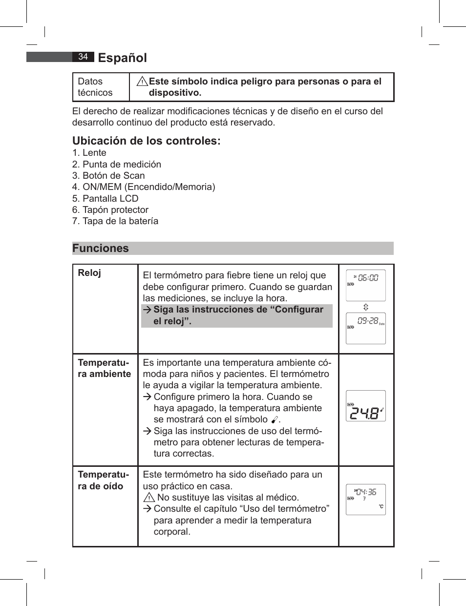 Español, Ubicación de los controles, Funciones | AEG FT 4919 User Manual | Page 34 / 114