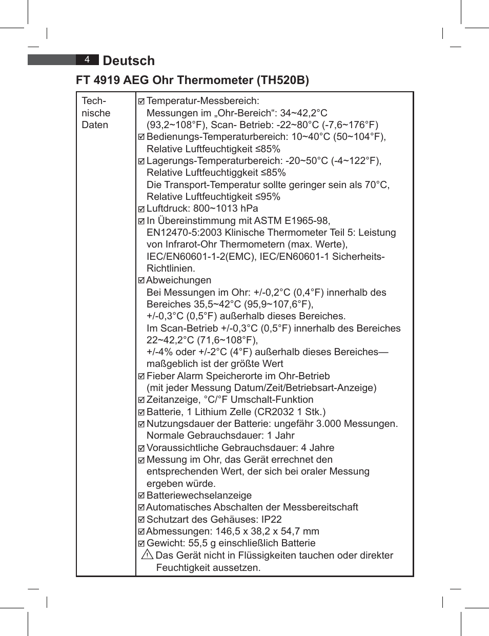 Deutsch | AEG FT 4919 User Manual | Page 4 / 114