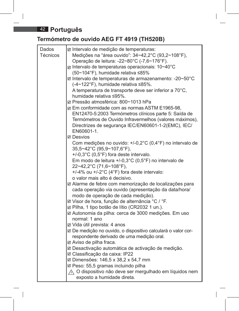 Português | AEG FT 4919 User Manual | Page 42 / 114