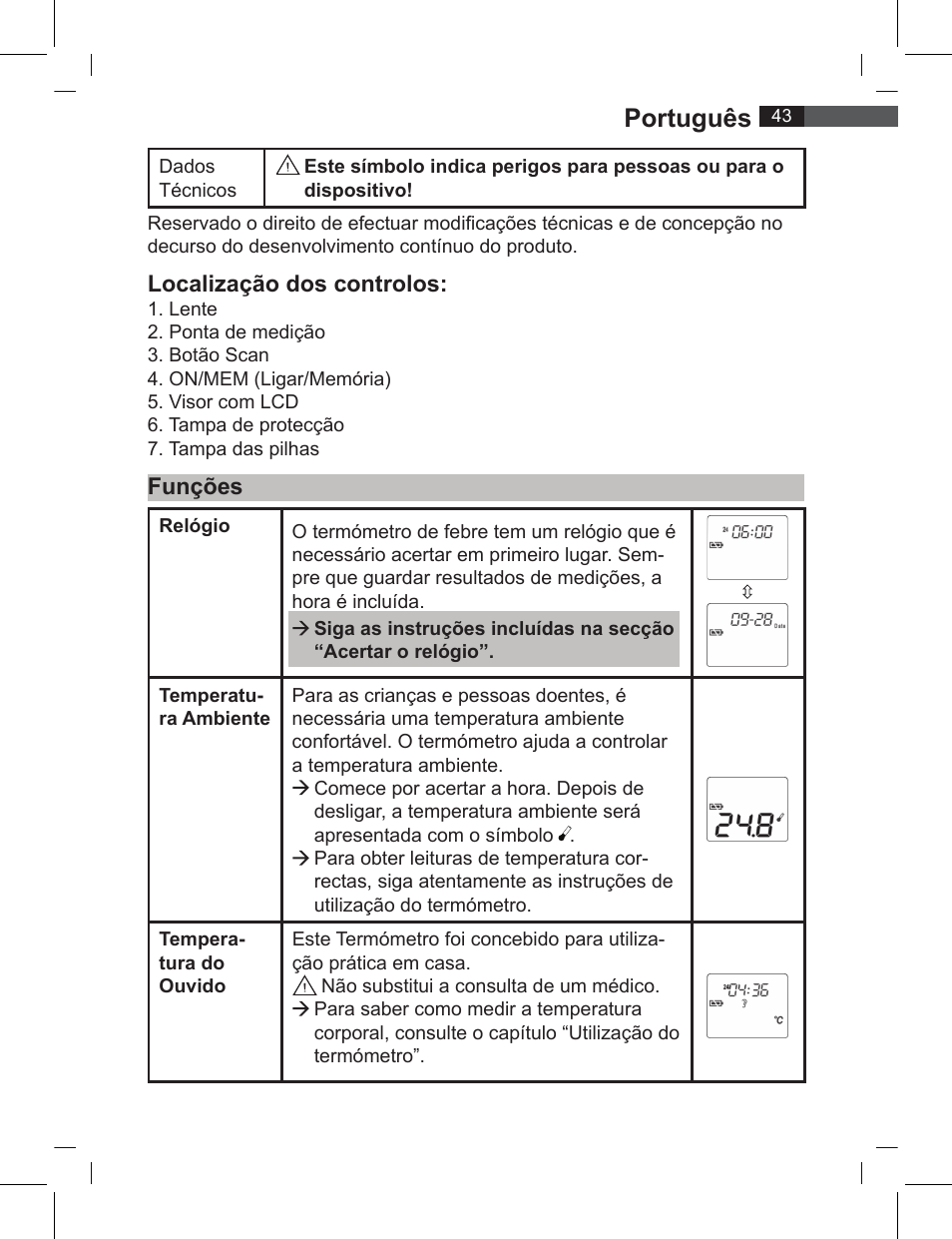 Português, Localização dos controlos, Funções | AEG FT 4919 User Manual | Page 43 / 114