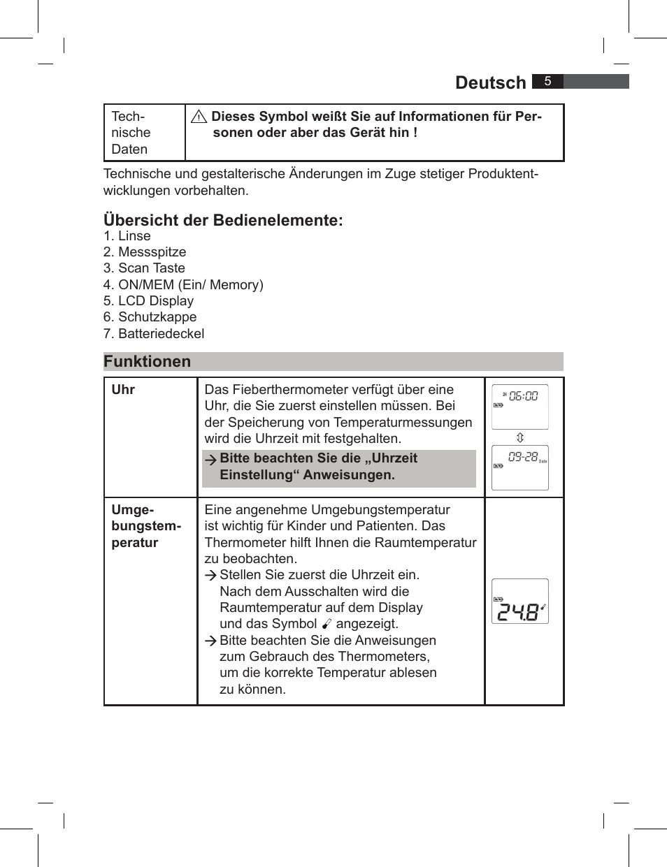 Deutsch, Übersicht der bedienelemente, Funktionen | AEG FT 4919 User Manual | Page 5 / 114