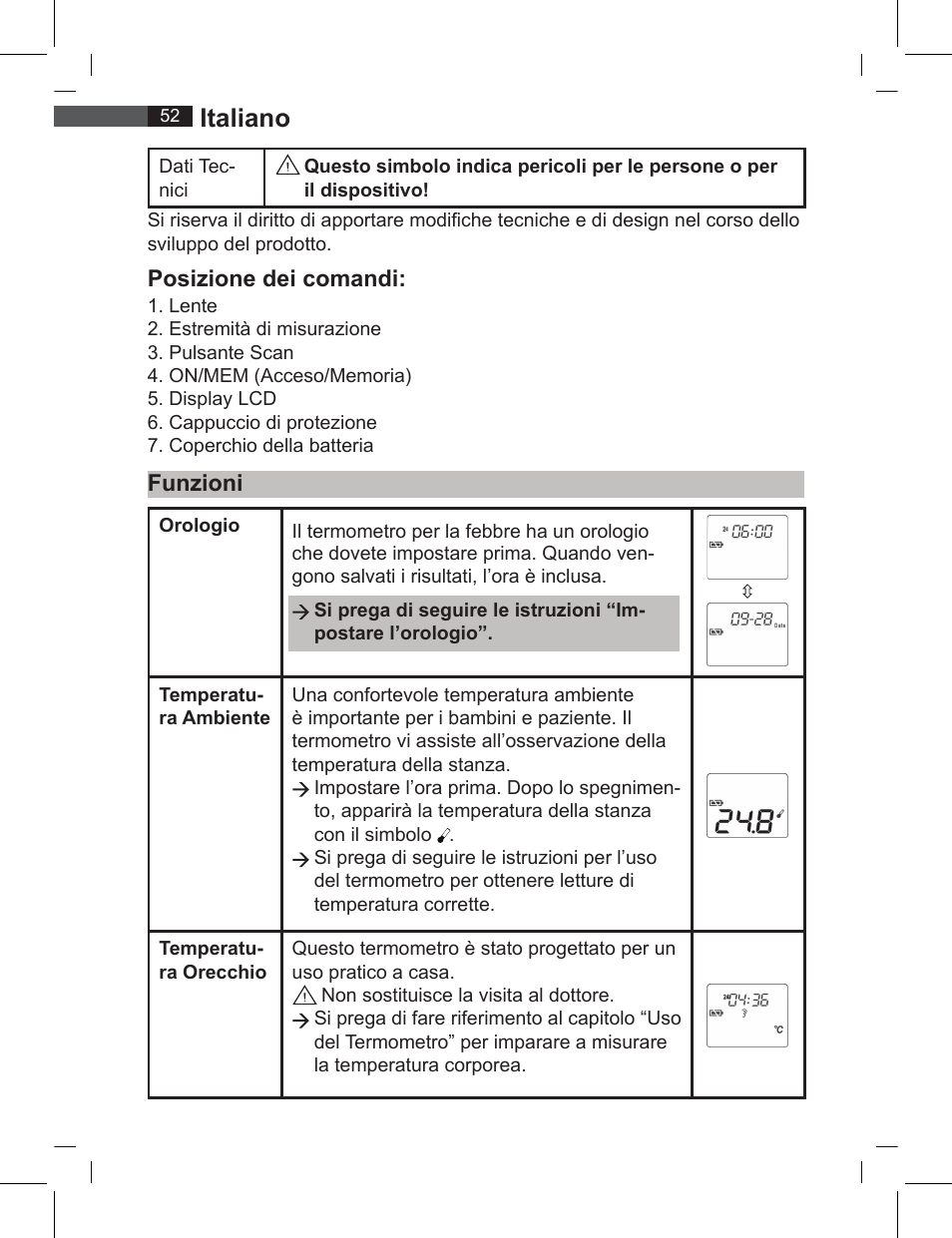 Italiano, Posizione dei comandi, Funzioni | AEG FT 4919 User Manual | Page 52 / 114