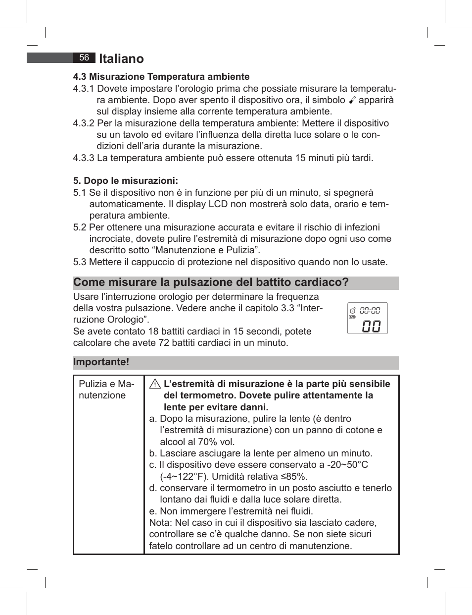 Italiano, Come misurare la pulsazione del battito cardiaco | AEG FT 4919 User Manual | Page 56 / 114