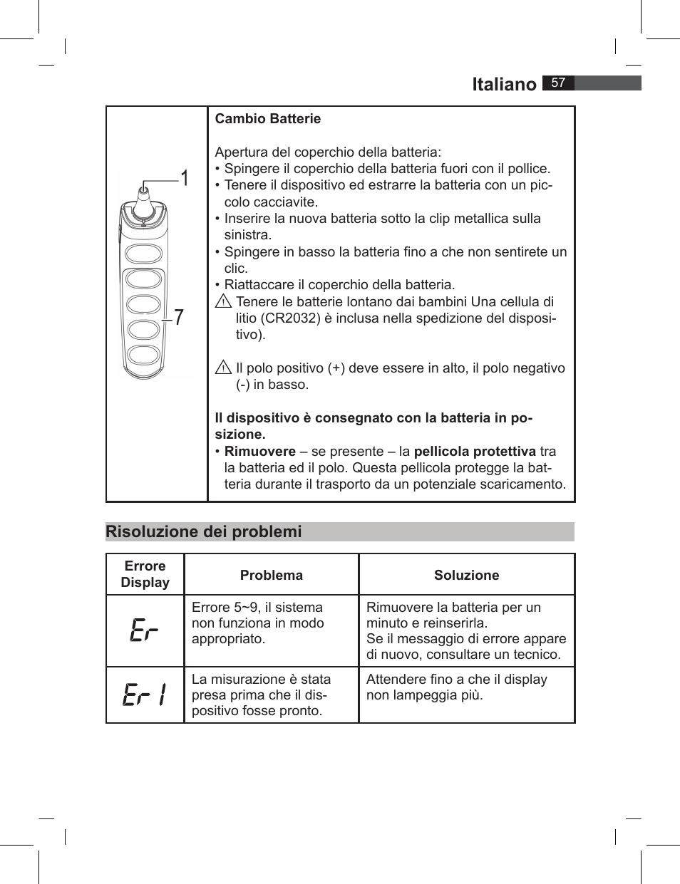 Italiano, Risoluzione dei problemi | AEG FT 4919 User Manual | Page 57 / 114