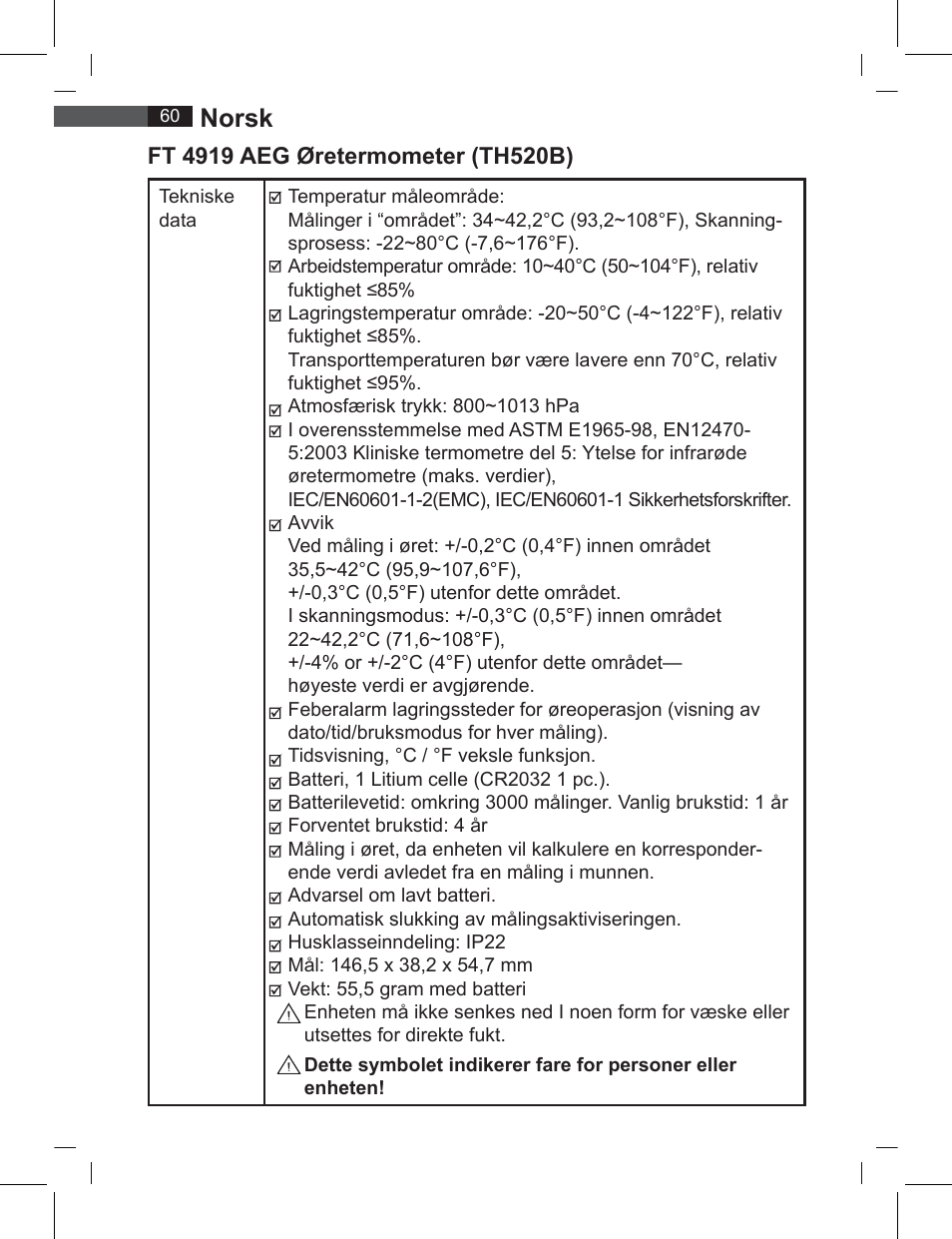 Norsk | AEG FT 4919 User Manual | Page 60 / 114