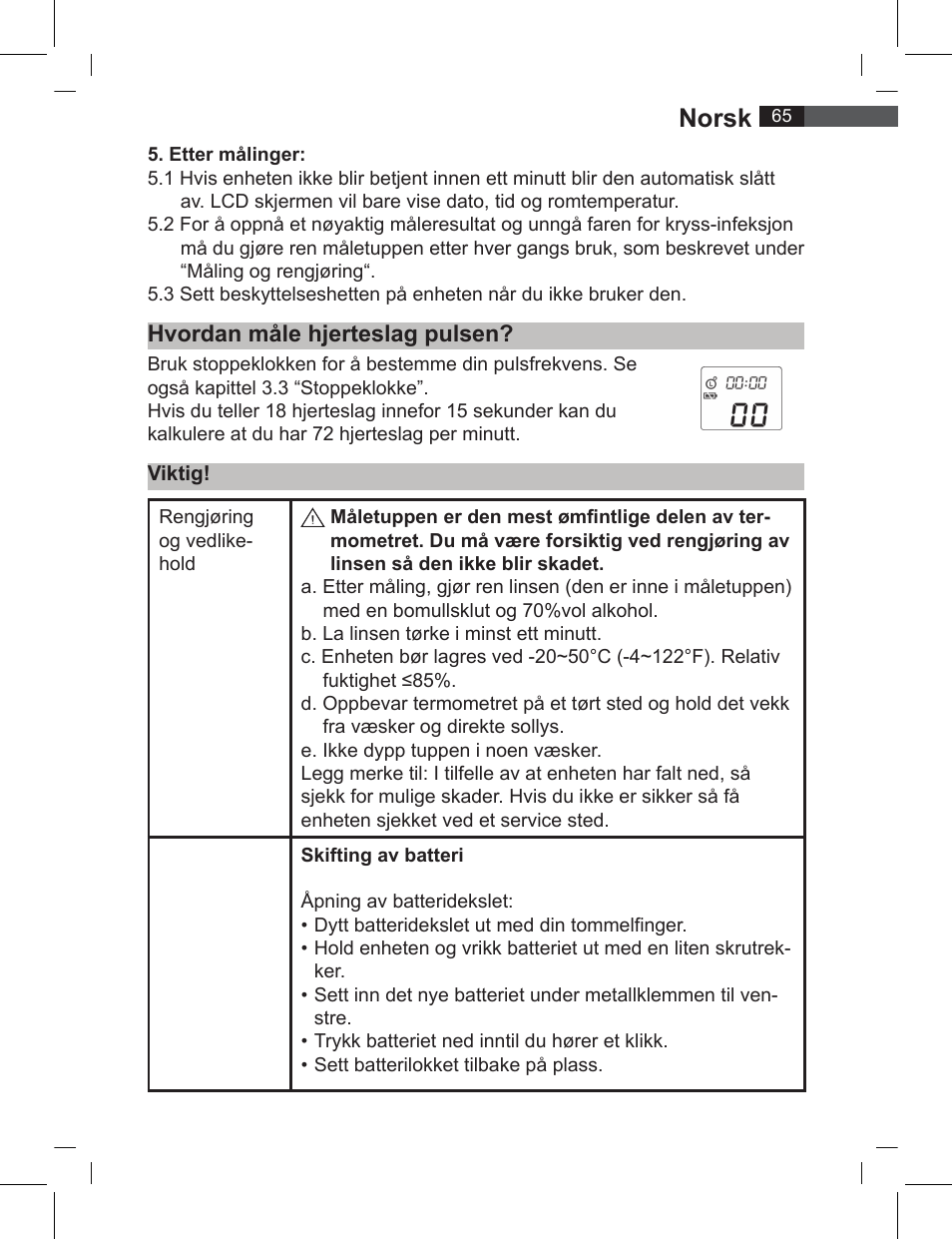 Norsk, Hvordan måle hjerteslag pulsen | AEG FT 4919 User Manual | Page 65 / 114