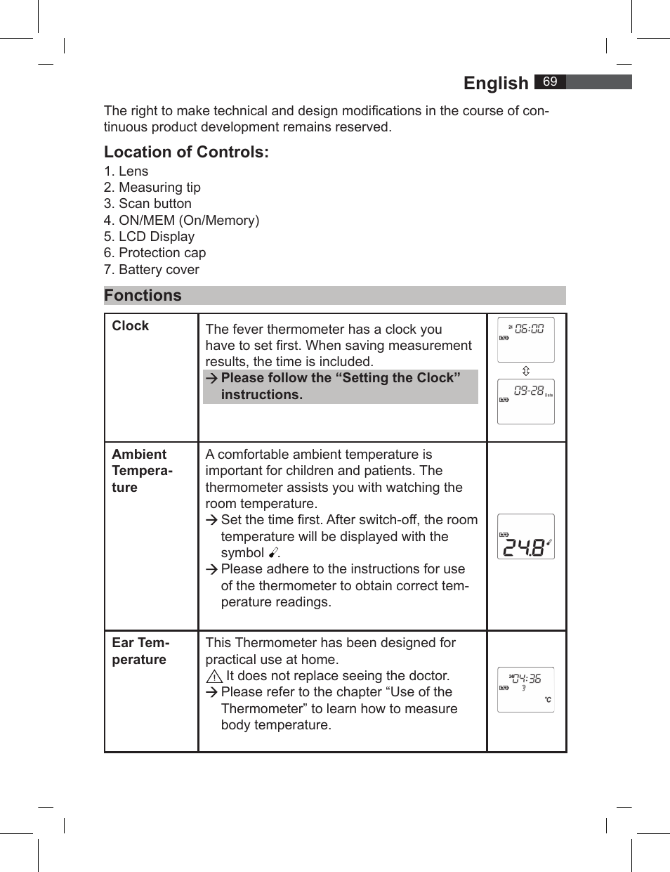 English, Location of controls, Fonctions | AEG FT 4919 User Manual | Page 69 / 114