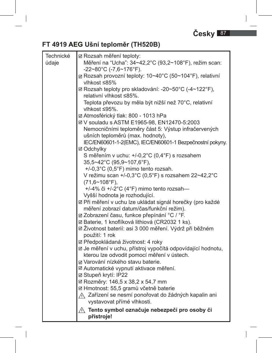 Česky | AEG FT 4919 User Manual | Page 87 / 114