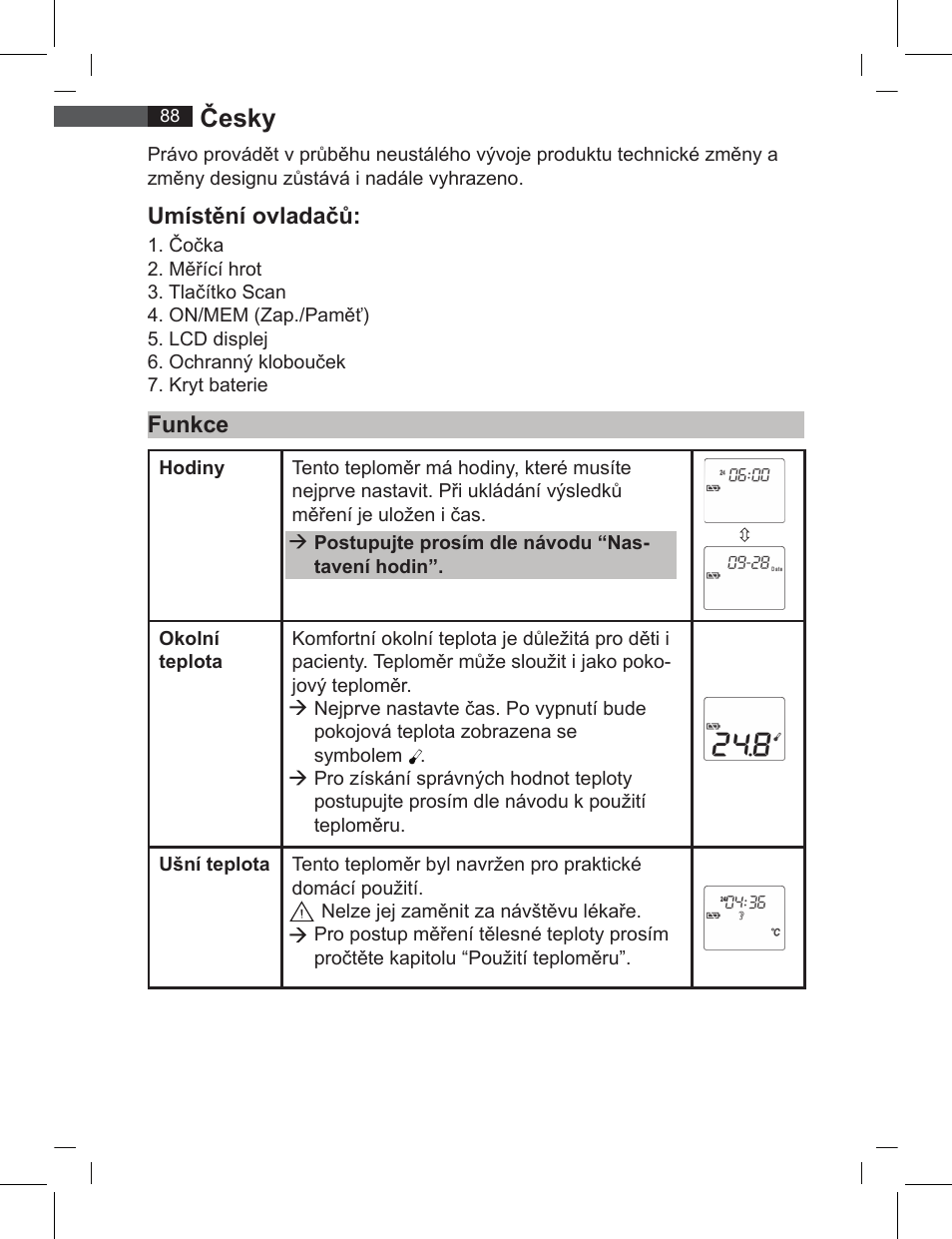 Česky, Umístění ovladačů, Funkce | AEG FT 4919 User Manual | Page 88 / 114