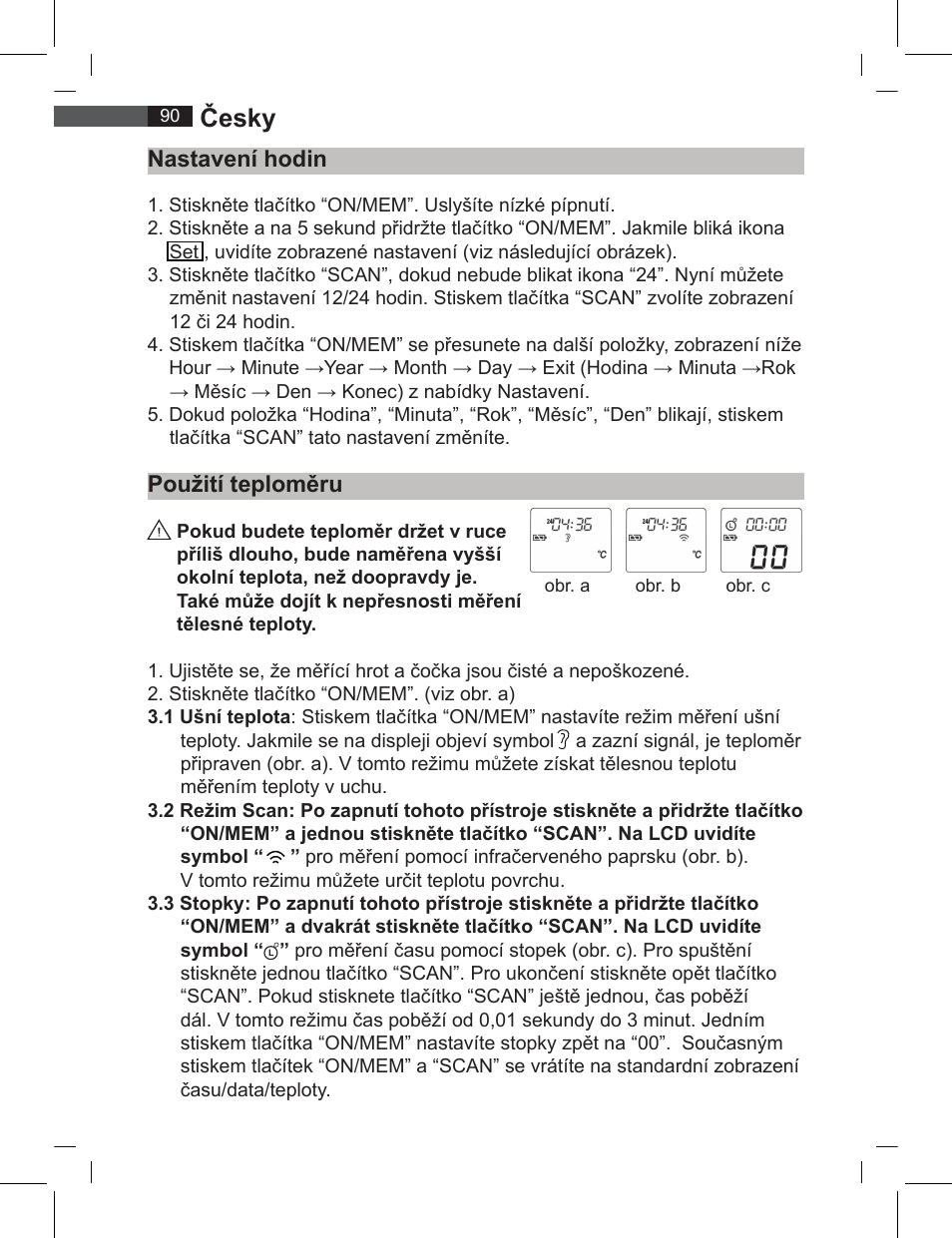 Česky, Nastavení hodin použití teploměru | AEG FT 4919 User Manual | Page 90 / 114