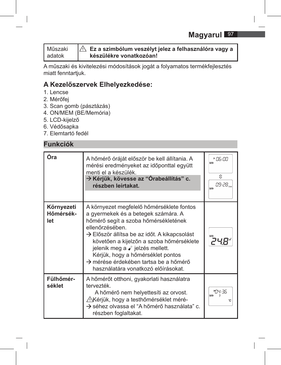 Magyarul, A kezelőszervek elhelyezkedése, Funkciók | AEG FT 4919 User Manual | Page 97 / 114