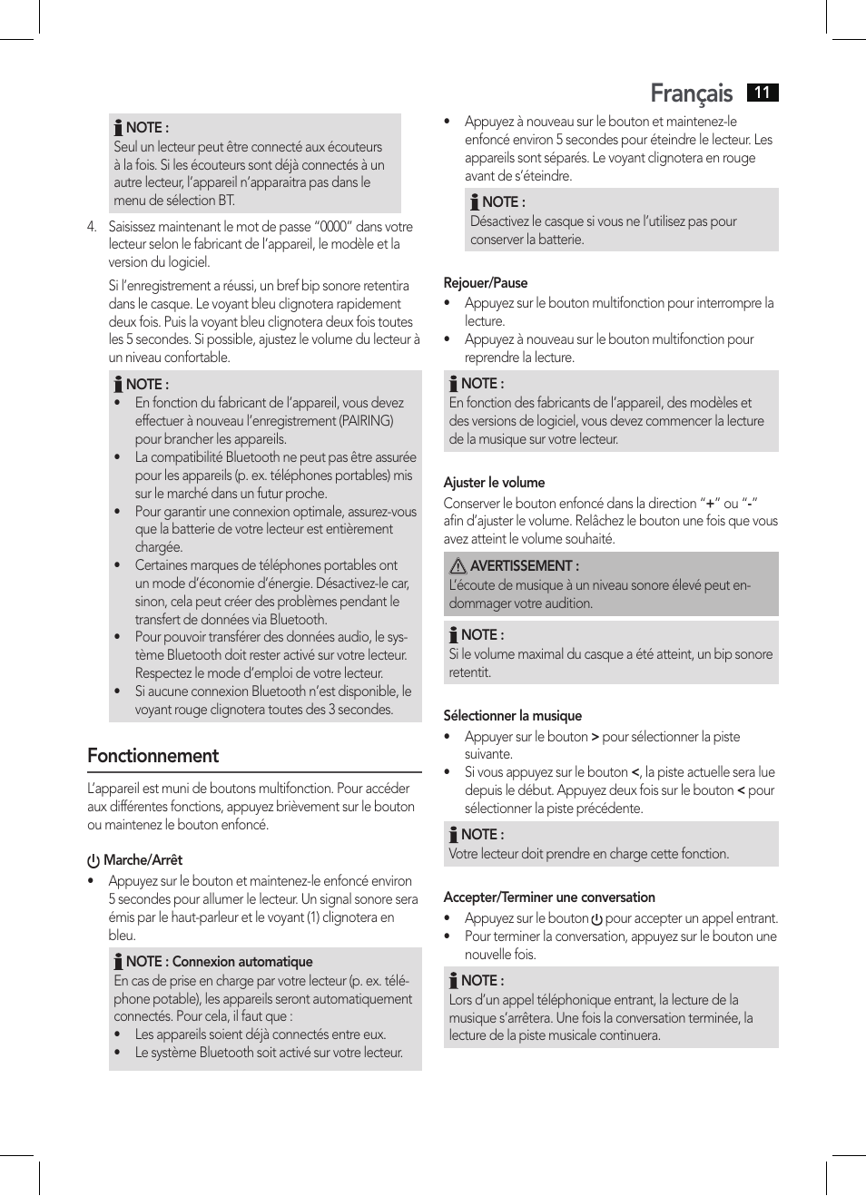 Français, Fonctionnement | AEG KH 4225 BT schwarz User Manual | Page 11 / 26