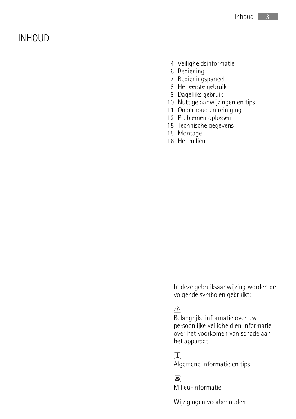 Inhoud | AEG A93100GNW0 User Manual | Page 3 / 64