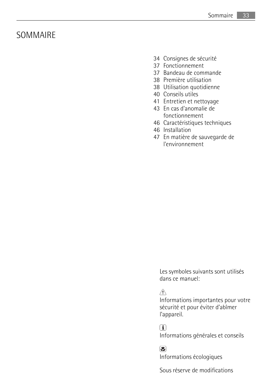 Sommaire | AEG A93100GNW0 User Manual | Page 33 / 64