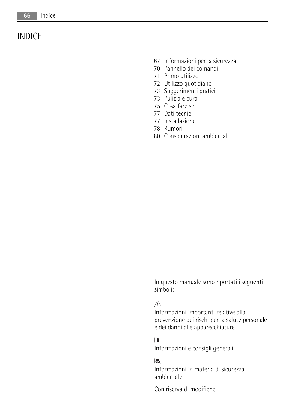 Indice | AEG AGS57200S0 User Manual | Page 66 / 84