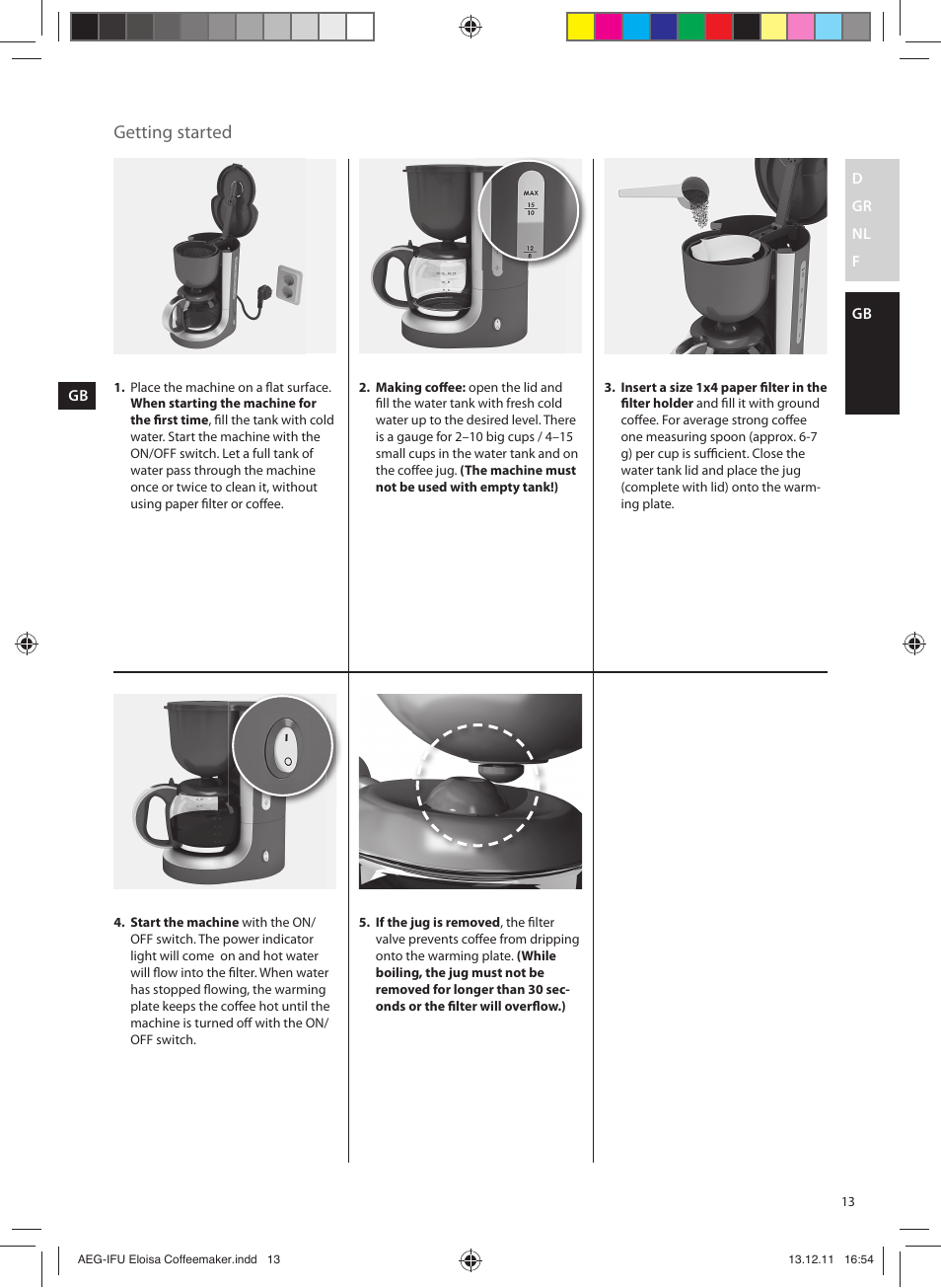 Getting started | AEG EWA3110 User Manual | Page 13 / 24