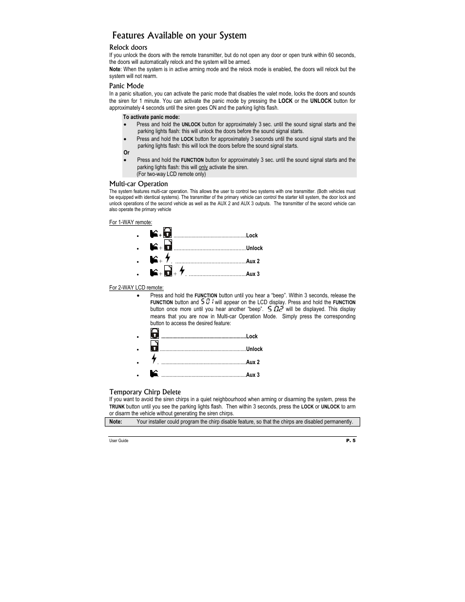 Features available on your system | Autostart Keyless Entry And Alarm System ASL-500 User Manual | Page 5 / 8
