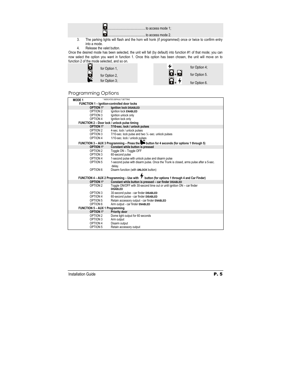 Programming options | Autostart ASL-350 User Manual | Page 5 / 8